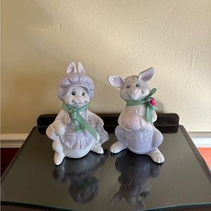set of 2 vintage bunny decorations